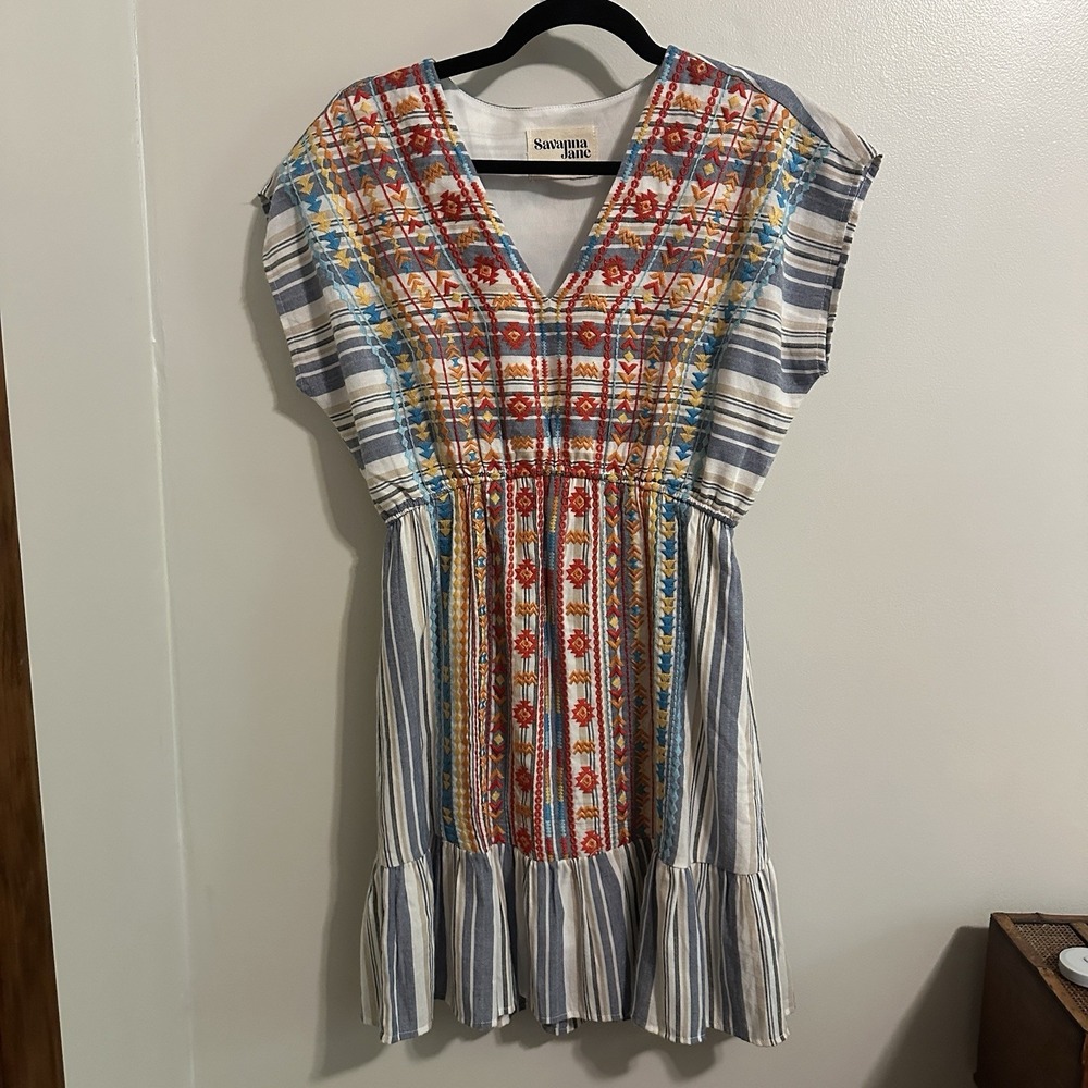 Savanna Jane‎ Dress Womens S Floral Embroidered Striped Aztec Western Hippie